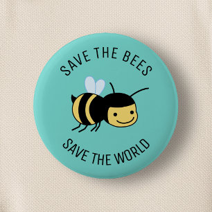 Badge Rond 5 Cm Sauvez les abeilles, Bonne Petite Abeille sur Vert