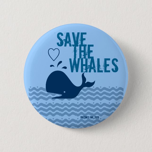 Badge Rond 5 Cm Sauvez Les Baleines - Conscients De L'Environnemen (Devant)
