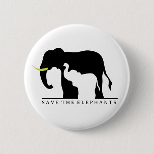 Badge Rond 5 Cm Sauvez les éléphants (blanc)