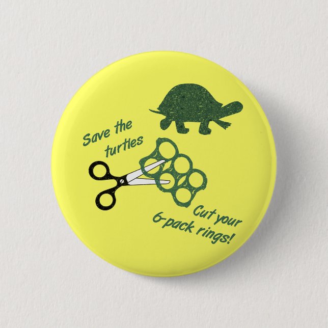 Badge Rond 5 Cm Sauvez les tortues coupent six anneaux de paquet (Devant)