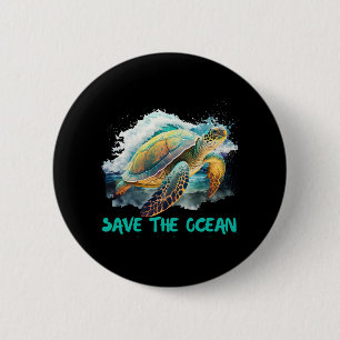 Badge Rond 5 Cm Sauvez les tortues Protection De l'environnement O