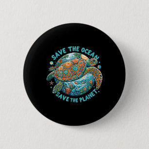 Badge Rond 5 Cm Sauvez L'Océan Sauvez La Planète Mignonne Tortue D