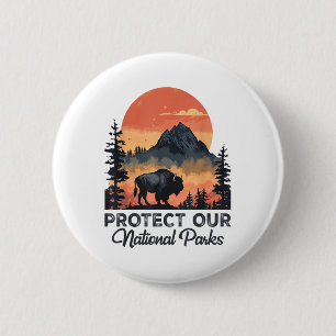 Badge Rond 5 Cm Sauvez nos parcs nationaux Résister Service Bison