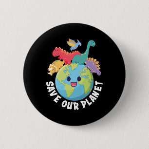 Badge Rond 5 Cm Sauvez Notre Planète Dinosaur Jour des terres Enfa