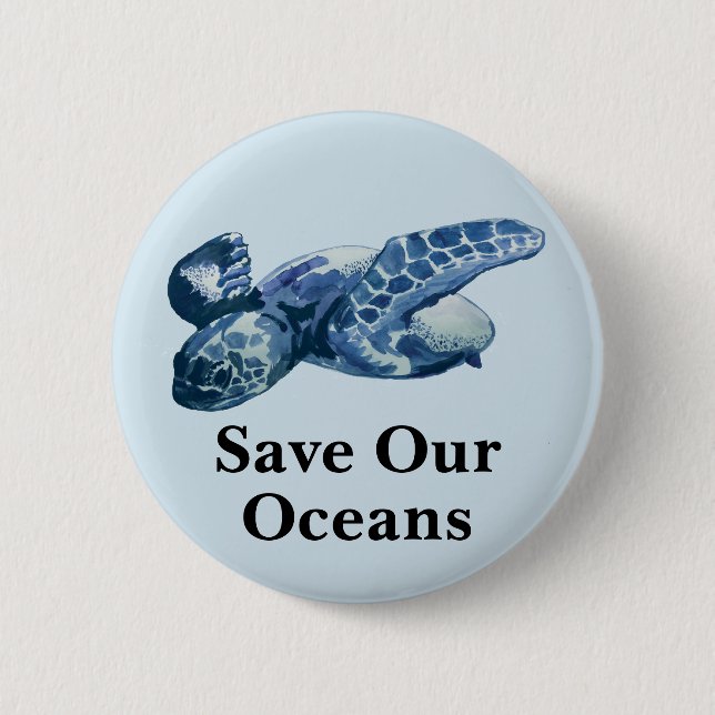 Badge Rond 5 Cm Sauvez notre tortue marine Océans (Devant)