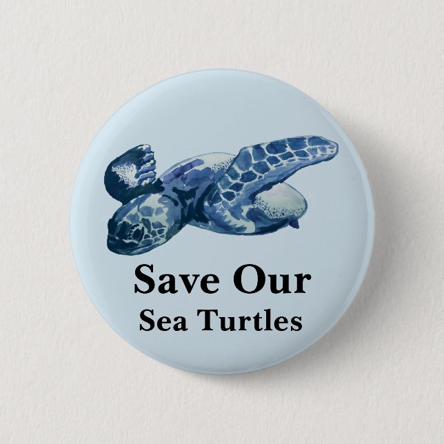 Badge Rond 5 Cm Sauvez notre tortue marine Océans (Devant)