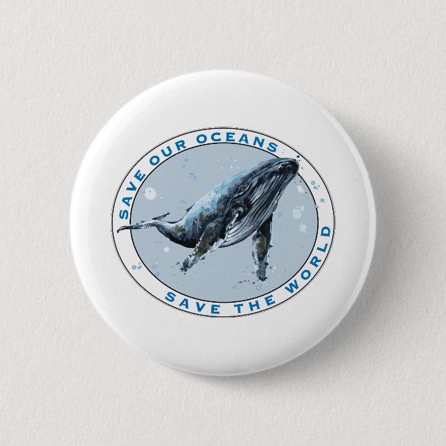 Badge Rond 5 Cm Save Our Oceans - Whale Design (Devant)