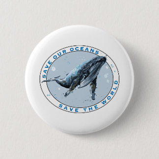 Badge Rond 5 Cm Save Our Oceans - Whale Design