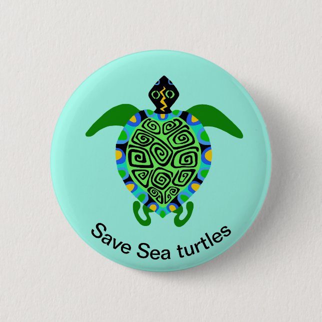 Badge Rond 5 Cm Save SEA TURTLES - Faune - Ocean Aqua (Devant)