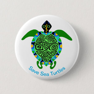 Badge Rond 5 Cm Save Sea TURTLES - Graphique animal en voie de dis