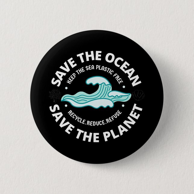 Badge Rond 5 Cm save the ocean save the planet (Devant)