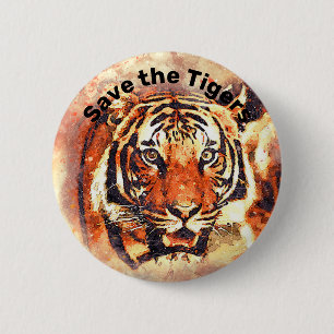 Badge Rond 5 Cm Save the Tigers Animal Rights Button Pin
