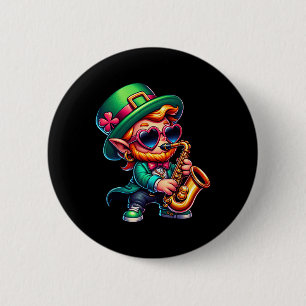 Badge Rond 5 Cm Saxophone Leprechaun Enfants Hommes Femme St patri