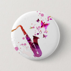 Badge Rond 5 Cm Saxophone musique mignonne et papillons