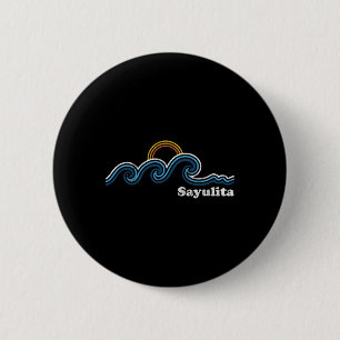 Badge Rond 5 Cm Sayulita Mexique Vagues de surf Plage au coucher d