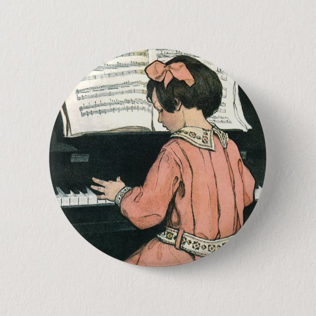 Badge Rond 5 Cm Scales de Jessie Willcox Smith, Piano Music Girl (Devant)