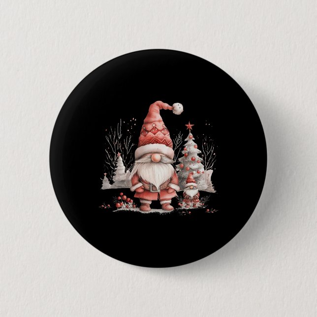 Badge Rond 5 Cm Scandinavian Christmas Gnome Red Berries  (Devant)