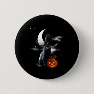 Badge Rond 5 Cm Scary Halloween Chat Noir Sorcière Casquette Et Ci