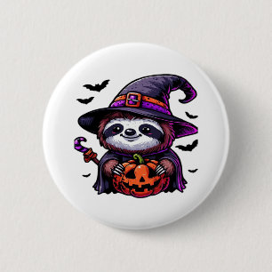 Badge Rond 5 Cm Scary Halloween Sloth Witch Costume Casquette Mer