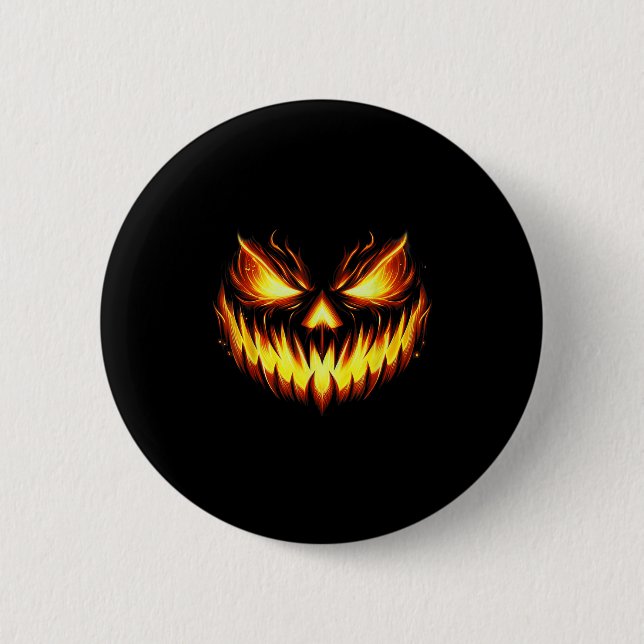 Badge Rond 5 Cm Scary Jack O Lantern Carved Pumpkin Face Halloween (Devant)