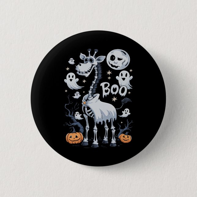 Badge Rond 5 Cm Scary Skeleton Giraffe Dans Ghosts Halloween (Devant)