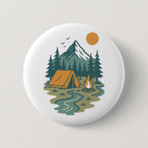 Badge Rond 5 Cm Scène de camping vintage en montagne Aventure en p