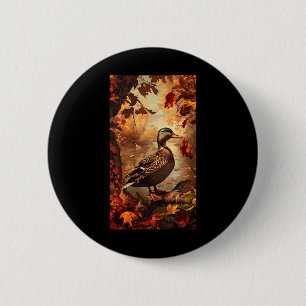 Badge Rond 5 Cm Scène de chasse Mallard Canard Canard Automne Faun