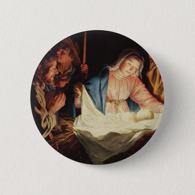 Badge Rond 5 Cm Scène de la Nativité (Devant)