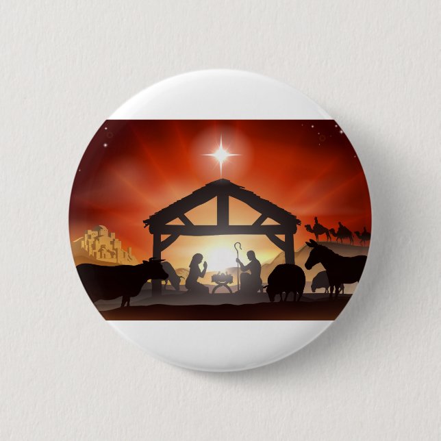 Badge Rond 5 Cm Scène de nativité de Noël (Devant)
