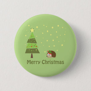 Badge Rond 5 Cm Scène de Noël de Hérisson