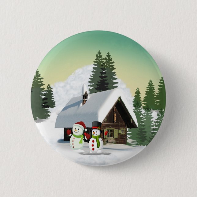 Badge Rond 5 Cm Scène des neiges de Noël (Devant)