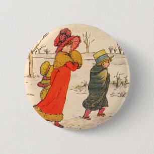 Badge Rond 5 Cm Scène hivernale de Kate Greenaway