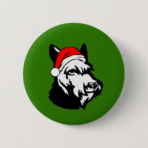 Badge Rond 5 Cm Schnauzer Chien avec Noël Santa Hat