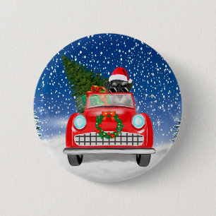 Badge Rond 5 Cm Schnauzer Chien Conduite Voiture En Noël De Neige