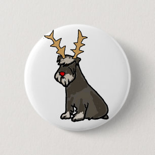 Badge Rond 5 Cm Schnauzer drôle avec Noël d'andouillers de renne