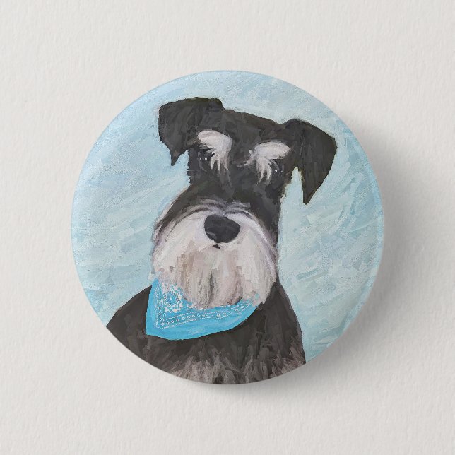 Badge Rond 5 Cm Schnauzer (Miniature) Peinture - Chien original mi (Devant)