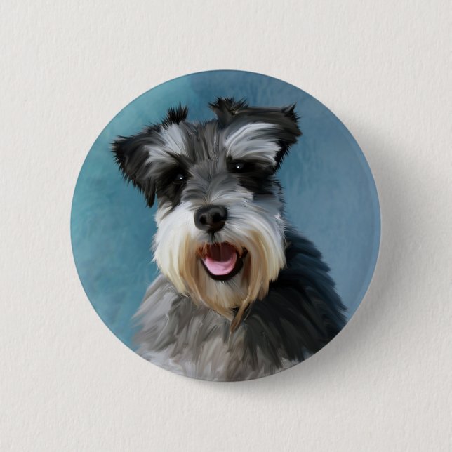 Badge Rond 5 Cm Schnauzer Miniature peinture couleur de l'eau (Devant)