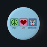 Badge Rond 5 Cm Schnauzers Peace Love<br><div class="desc">Un cadeau de propriétaire de chien schnauzer cool avec un joli signe de paix,  le coeur,  et le visage schnauzer mignon. Peace Love Schnauzers.</div>