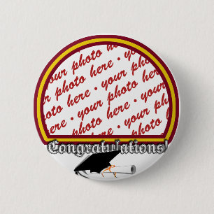 Badge Rond 5 Cm School Colors Red & Gold Graduation Photo Frame