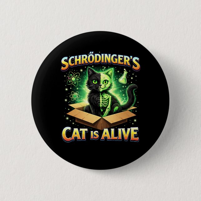 Badge Rond 5 Cm Schrödinger’s Curious Cat (Devant)