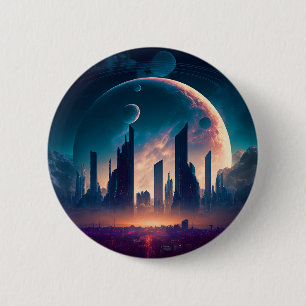 Badge Rond 5 Cm Science-fiction Cyberpunk Space City
