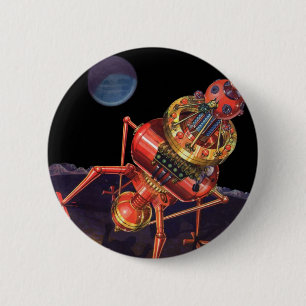 Badge Rond 5 Cm Science-fiction vintage Astronaute avec Robot Alie