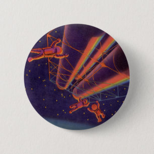 Badge Rond 5 Cm Science-fiction vintage, astronautes arc-en-ciel