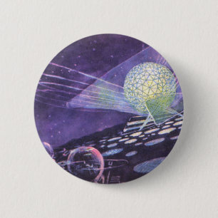Badge Rond 5 Cm Science-fiction vintage, orbe brillante avec Alien