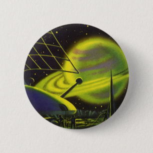 Badge Rond 5 Cm Science-fiction vintage Planète verte néon avec an