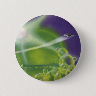 Badge Rond 5 Cm Science-fiction vintage Sci Fi Green Bubble Planet