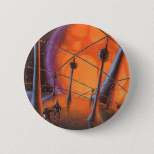 Badge Rond 5 Cm Science-fiction vintage, soleil orange et extrater