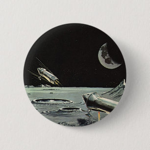 Badge Rond 5 Cm Science-fiction vintage, vaisseaux spatiaux, lune,
