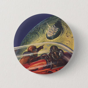 Badge Rond 5 Cm Science-fiction vintage, ville futuriste sur la lu