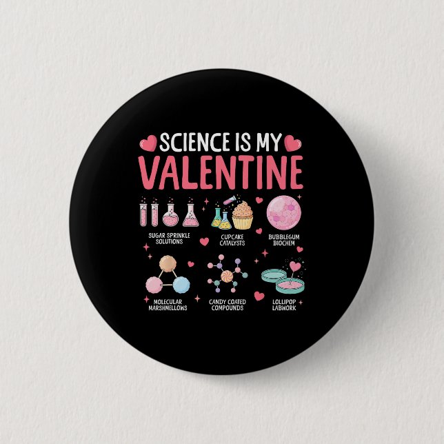 Badge Rond 5 Cm Science Is My Valentine Stem Love Chemistry Hearts (Devant)